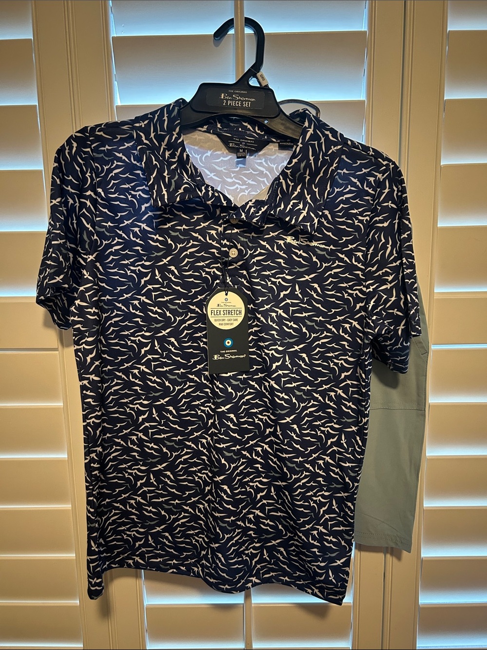Boys Ben Sherman Navy Polo with White Shark Print